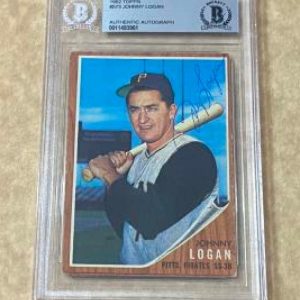 1962 TOPPS JOHNNY LOGAN #573 PIRATES SIGNED CARD BECKETT AUTHENTIC AUTO VINTAGE