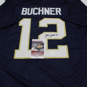 Tyler Buchner Signed Custom Notre Dame Blue Jersey w/JSA COA Witness #1