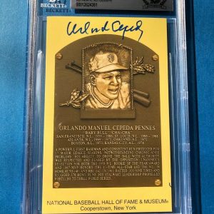 ORLANDO CEPEDA Signed HALL OF FAME PLAQUE POSTCARD Beckett Authenticated BAS