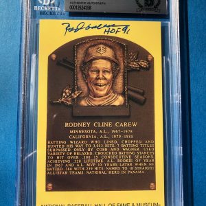 ROD CAREW Signed HALL OF FAME PLAQUE POSTCARD Beckett BAS w/ HOF Inscription
