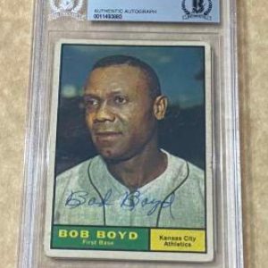 1961 TOPPS BOB BOYD #199 A'S SIGNED CARD BECKETT AUTHENTIC AUTO VINTAGE