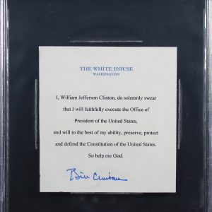 Bill Clinton Authentic Signed 5.5x6.25 Oath Of Office Cut Signature BAS Slabbed