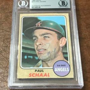 1968 TOPPS PAUL SCHAAL ANGELS DECEASED SIGNED CARD BECKETT AUTHENTIC
