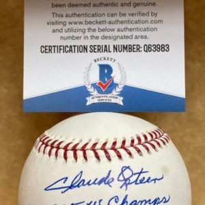 CLAUDE OSTEEN 1965 W. CHAMPS DODGERS SIGNED AUTO M.L. BASEBALL BECKETT Q63983