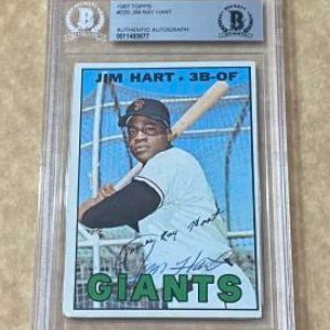 1967 TOPPS JIM RAY HART #220 GIANTS SIGNED CARD BECKETT AUTHENTIC AUTO VINTAGE