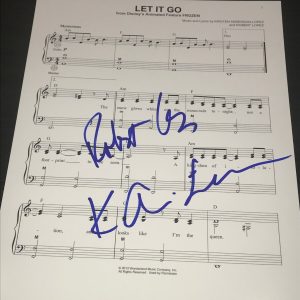 ROBERT LOPEZ KRISTEN ANDERSON LOPEZ SIGNED SHEET MUSIC LET IT GO FROZEN DISNEY