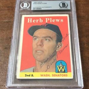 1958 TOPPS HERB PLEWS SENATORS SIGNED CARD BECKETT AUTHENTIC AUTOGRAPH