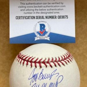 JEFF BURROUGHS 74 AL MVP RANGERS SIGNED AUTOGRAPHED M.L. BASEBALL BECKETT Q63875
