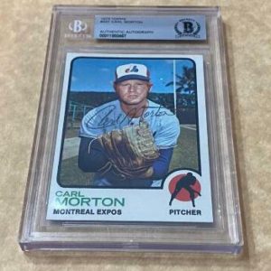 1973 TOPPS CARL MORTON #331 EXPOS SIGNED CARD BECKETT AUTHENTIC AUTO VINTAGE