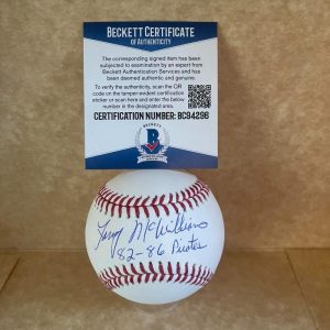 LARRY MCWILLIAMS 82-86 PIRATES SIGNED AUTOGRAPHED M.L. BASEBALL BECKETT