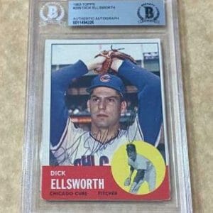 1963 TOPPS DICK ELLSWORTH #399 CUBS SIGNED CARD BECKETT AUTHENTIC AUTO VINTAGE