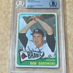 1965 TOPPS BOB SADOWSKI #156 BRAVES SIGNED CARD BECKETT AUTHENTIC AUTO VINTAGE