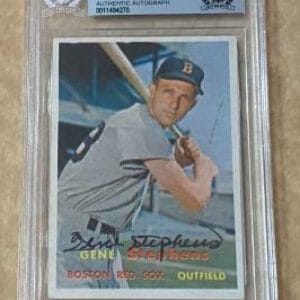 1957 TOPPS GENE STEPHENS #217 RED SOX SIGNED CARD BECKETT AUTHENTIC AUTO VINTAGE