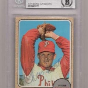 1968 TOPPS CHRIS SHORT PHILLIES SIGNED CARD BECKETT AUTHENTIC AUTO VINTAGE