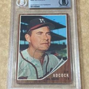 1962 TOPPS JOE ADCOCK #265 BRAVES SIGNED CARD BECKETT AUTHENTIC AUTO VINTAGE