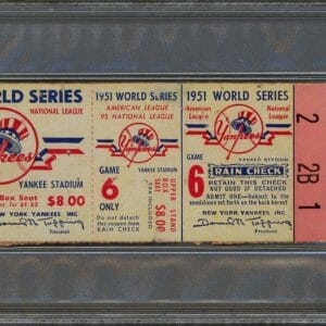 Yankees 1951 WS Game 6 Full Ticket Stub Joe DiMaggio's Final Game PSA Slabbed