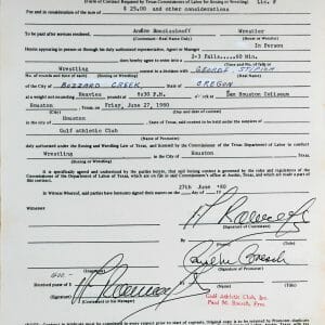 (14) Andre The Giant Pak Song Nam Signed Houston Program & Contract BAS #AA03407