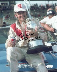 BOBBY ALLISON HAND SIGNED 8×10 PHOTO AWESOME POSE WITH TROPHY JSA COLLECTIBLE MEMORABILIA