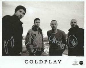 COLDPLAY FULL BAND SIGNED AUTOGRAPH 8X10 PHOTO – CHRIS MARTIN JONNY GUY WILL JSA COLLECTIBLE MEMORABILIA