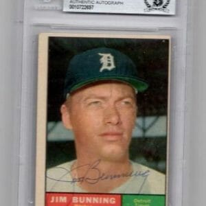 1961 TOPPS JIM BUNNING TIGERS SIGNED CARD BECKETT AUTHENTIC AUTOGRAPH VINTAGE