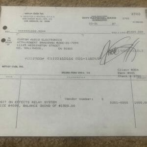 Nikki Sixx Motley Crue Signed Original CARBON COPY Vintage 1987 Receipe RARE