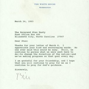 Bill Clinton Signed 6.75x9 1993 Typed Letter On WH Letterhead BAS #AB14597