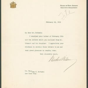 Woodrow Wilson Authentic Signed 7.85x9.5 Letter February 18, 1913 BAS #AB14548