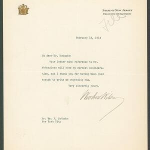 Woodrow Wilson Authentic Signed 7.85x9.5 Letter February 18, 1913 BAS #AB14547