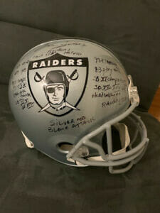 TOM FLORES SIGNED RAIDERS FULL SIZE STAT HELMET 14 INSCRIPTIONS JSA
