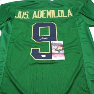 Justin Ademilola Signed Custom Green Notre Dame Jersey w/JSA COA WITNESS