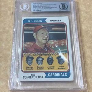 1974 TOPPS RED SCHOENDIENST #236 CARDINALS SIGNED CARD BECKETT AUTHENTIC AUTO