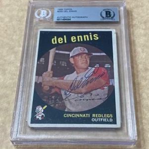 1959 TOPPS DEL ENNIS #255 REDS SIGNED CARD BECKETT AUTHENTIC AUTO VINTAGE
