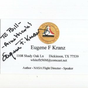 GENE KRANZ HAND SIGNED AVIATION HALL OF FAME BUSINESS CARD+COA NASA TO BILL