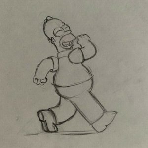 SIMPSONS CARTOON ANIMATION ART PENCIL CEL DRAWING OF HOMER SIMPSON WALKING