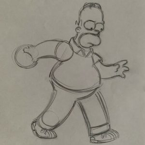 SIMPSONS CARTOON ANIMATION ART PENCIL CEL DRAWING OF HOMER SIMPSON BOWLING