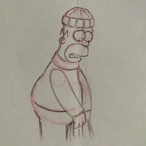 SIMPSONS CARTOON ANIMATION ART PENCIL CEL DRAWING HOMER SIMPSON WEARING HAT