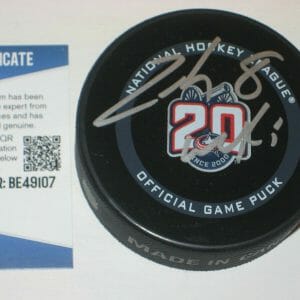 ZACH WERENSKI Signed COLUMBUS 20th Anniv. Official GAME Puck w/ Beckett COA