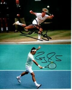 JIMMY CONNORS AND ROGER FEDERER SIGNED AUTOGRAPHED 8×10 TENNIS PHOTO COLLECTIBLE MEMORABILIA