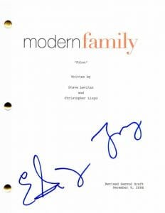ERIC STONESTREET & JESSE TYLER FERGUSON SIGNED AUTOGRAPH MODERN FAMILY SCRIPT COLLECTIBLE MEMORABILIA