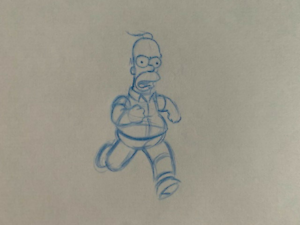 SIMPSONS CARTOON ANIMATION ART PENCIL CEL DRAWING OF HOMER SIMPSON RUNNING