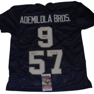 JUSTIN & JAYSON ADEMILOLA signed (NOTRE DAME FIGHTING IRISH) Blue XL jersey JSA