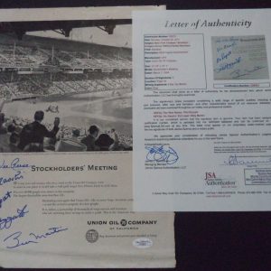 PEE WEE REESE / PHIL RIZZUTO / VIC RASCHI ED LOPAT SIGNED ADVERTISEMENT JSA LOA