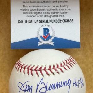 JIM BUNNING HOF 96 DETROIT TIGERS SIGNED AUTO M.L. BASEBALL BECKETT Q63892