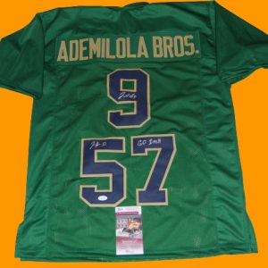 JUSTIN & JAYSON ADEMILOLA signed (NOTRE DAME FIGHTING IRISH) Green XL jersey JSA