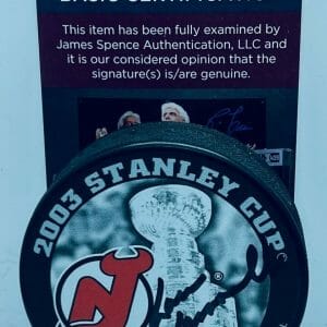 Lou Lamoriello signed New Jersey Devils 2003 Stanley Cup Champs puck JSA