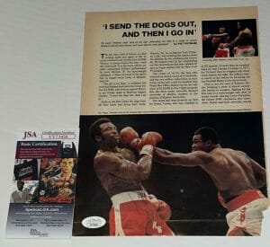 LARRY HOLMES HEAVYWEIGHT CHAMP SIGNED BOXING MAGAZINE PAGE AUTOGRAPHED 13 JSA COLLECTIBLE MEMORABILIA