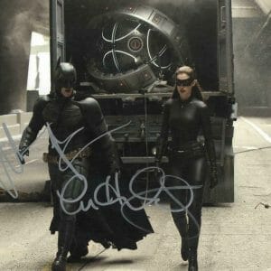 CHRISTIAN BALE ANNE HATHAWAY SIGNED 11X14 PHOTO THE DARK KNIGHT RISES BECKETT B