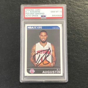 2014-15 NBA Hoops #55 D.J. Augustin Signed Card AUTO 10 PSA Slabbed Pistons
