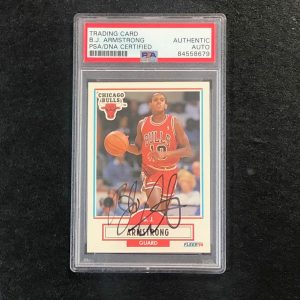 1990-91 Fleer Basketball #22 B. J. Armstrong Signed Card AUTO PSA Slabbed Bulls
