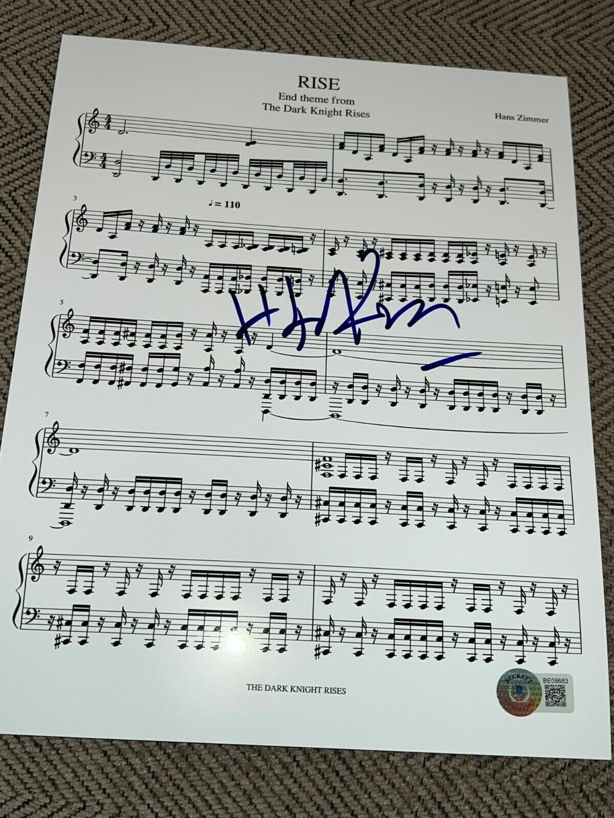 HANS ZIMMER SIGNED AUTOGRAPH SHEET MUSIC RISE DARK KNIGHT BATMAN ...